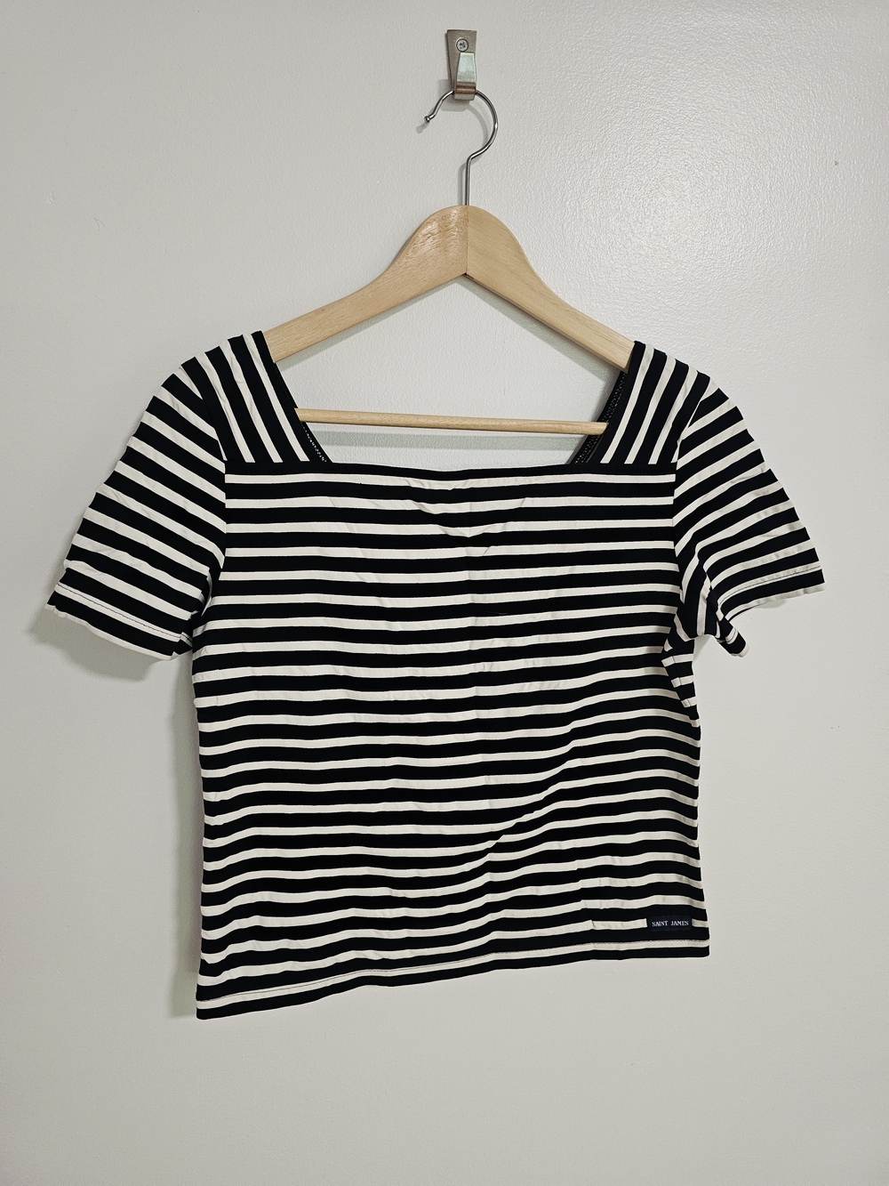 Saint James Black & White Striped Square-Neck Tee Size S Nautical Coastal